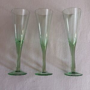 Set of 3 MCM green glass flutes